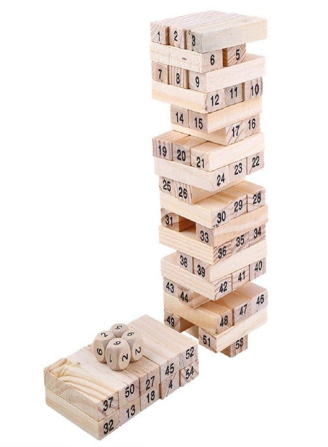 Authfort Multi Coloured 51 Pcs Blocks 4 Dices Wooden Numbered Building Bricks Stacking Classic Traditional Toppling Tumbling Tower Game - Image 2